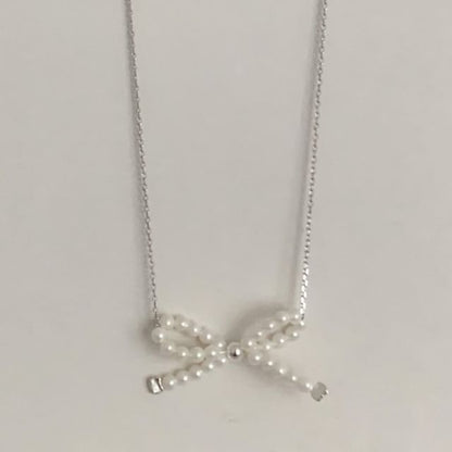925 Necklace Sterling Beaded Silver Bow FashionChic