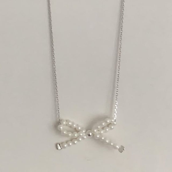 925 Necklace Sterling Beaded Silver Bow FashionChic