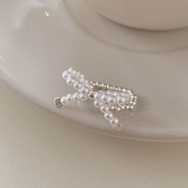 Ring Sterling Beaded 925 Bow Elastic Silver FashionChic