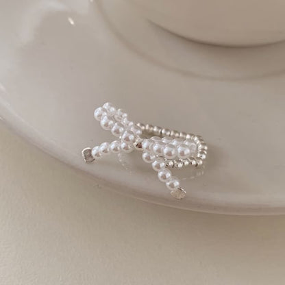 Ring Sterling Beaded 925 Bow Elastic Silver FashionChic