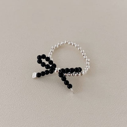Ring Sterling Beaded 925 Bow Elastic Silver FashionChic