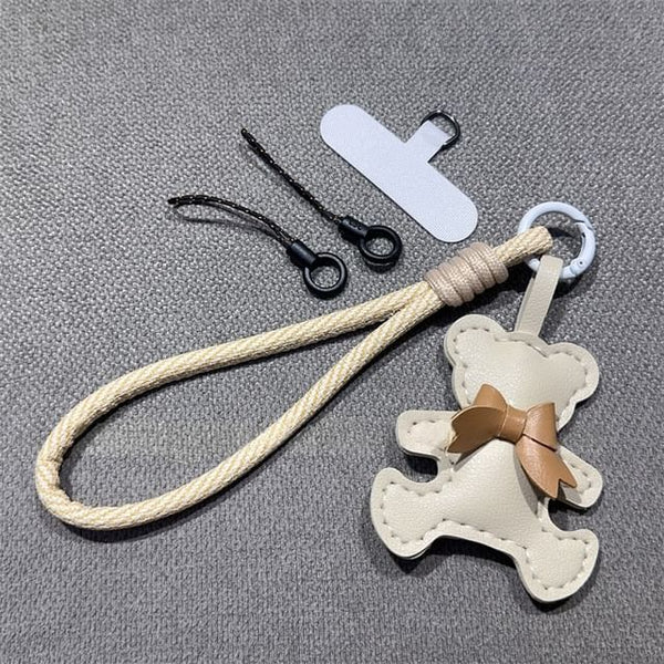 Leather with Faux and Bear Pad Phone Lanyard Strap FashionChic