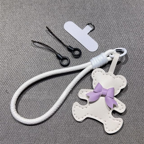 Leather with Faux and Bear Pad Phone Lanyard Strap FashionChic