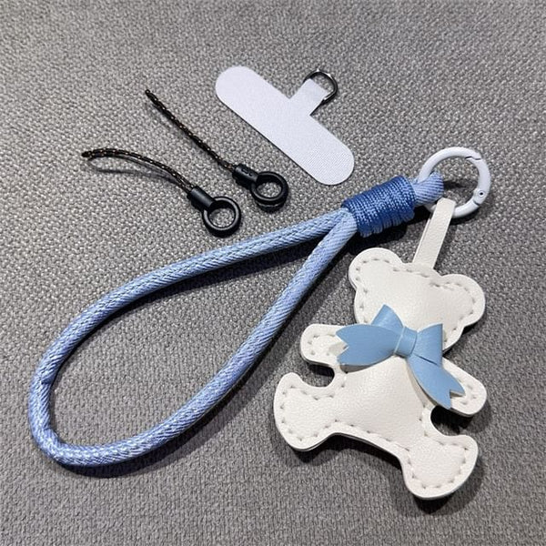 Leather with Faux and Bear Pad Phone Lanyard Strap FashionChic