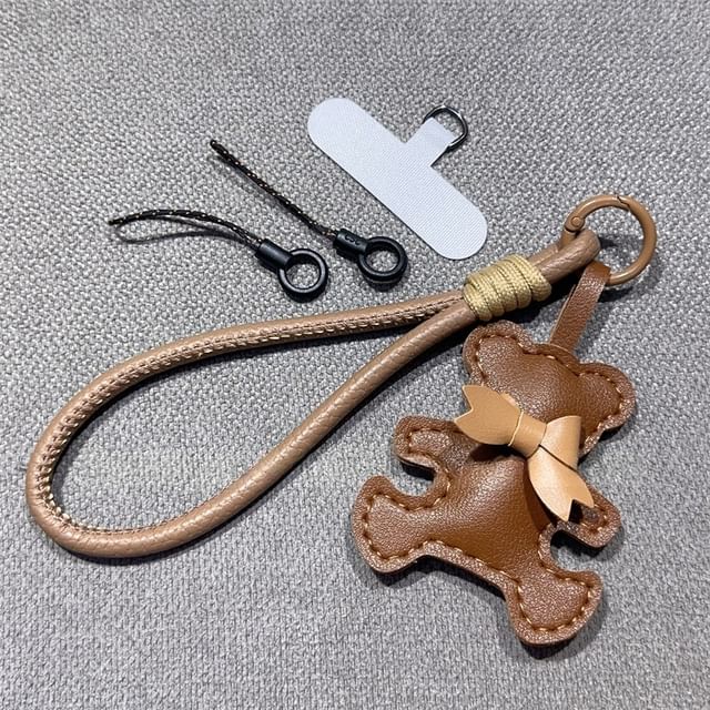Leather with Faux and Bear Pad Phone Lanyard Strap FashionChic