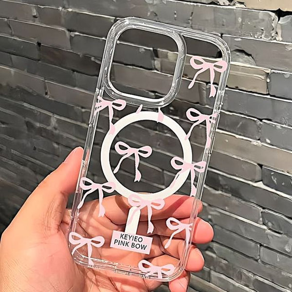 Magnetic MagSafe) Case Bow with (Compatible Transparent Phone FashionChic