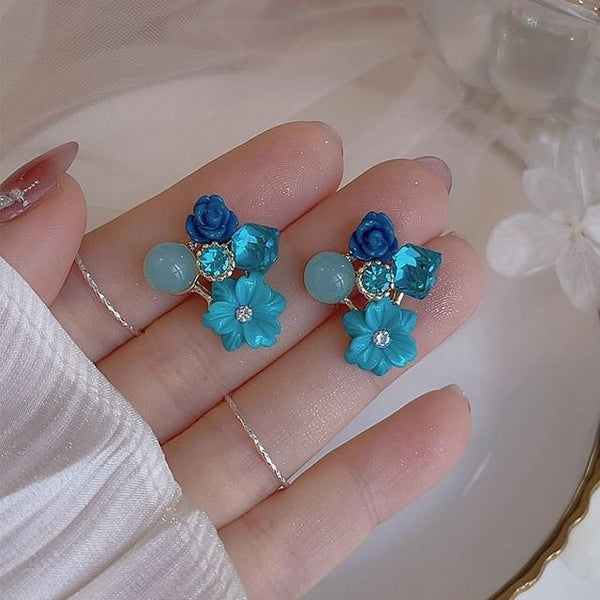 Floral Earring Rhinestone Statement Alloy FashionChic