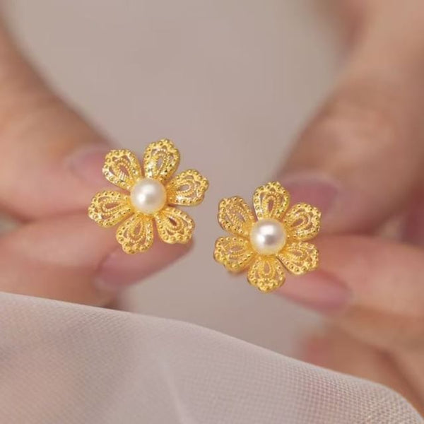 Faux Alloy Earring Floral Stud Pearl FashionChic
