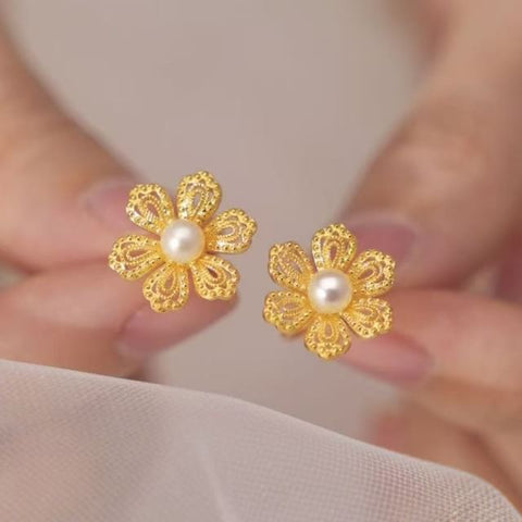 Faux Alloy Earring Floral Stud Pearl FashionChic