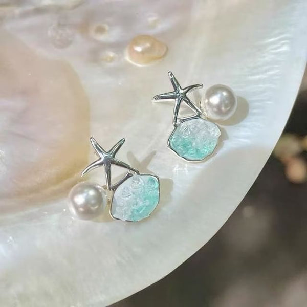 Pearl Alloy Stud Faux Rhinestone Earring Starfish FashionChic