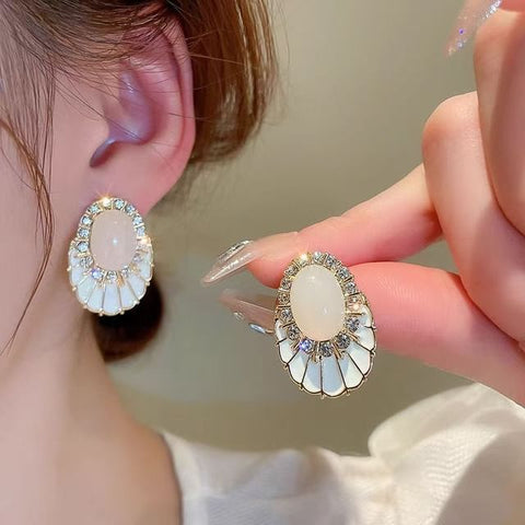 Rhinestone Statement Gemstone Faux Earring Glaze Alloy FashionChic