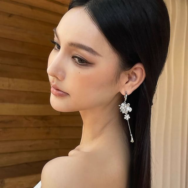 Asymmetrical Dangle Floral Earring Alloy FashionChic
