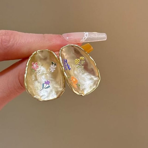 Alloy Earring Floral Glaze Statement FashionChic