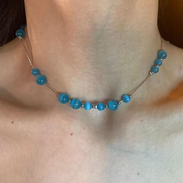 Faux Bead Gemstone Choker Alloy FashionChic