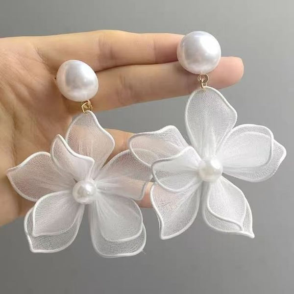 Statement Earring Pearl Alloy Mesh Faux Floral FashionChic