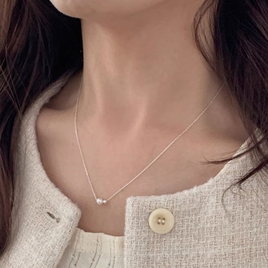 Sterling Silver Beaded Pearl Faux Necklace FashionChic
