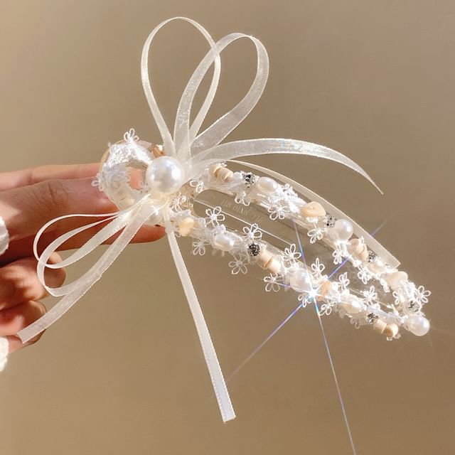 Clip Bow Pearl Hair Faux FashionChic