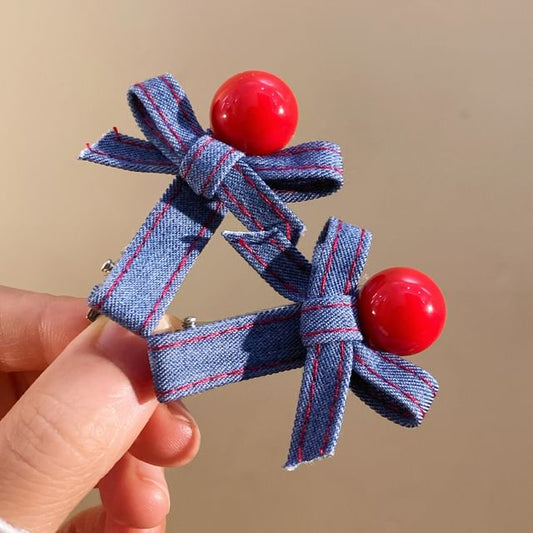 Bow Denim Set Clip Hair FashionChic