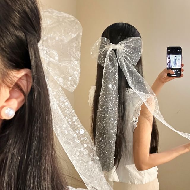Lace Bow Clip Hair Sequined FashionChic