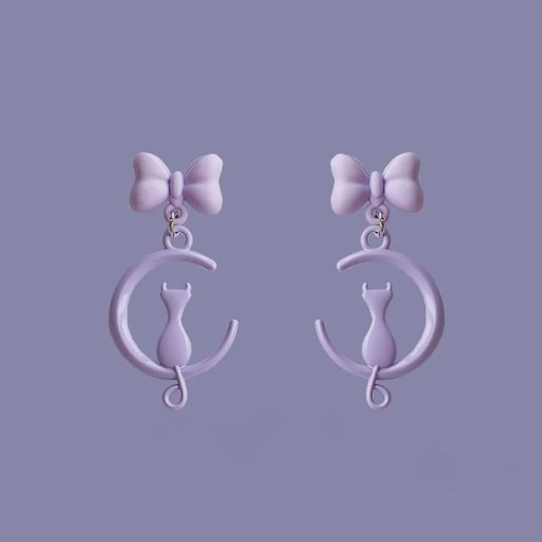Earring Moon Clip On Cat Dangle / FashionChic
