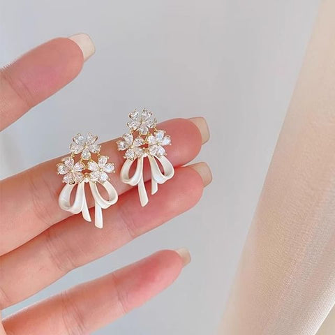 Earring Rhinestone Flower Bow Drop FashionChic