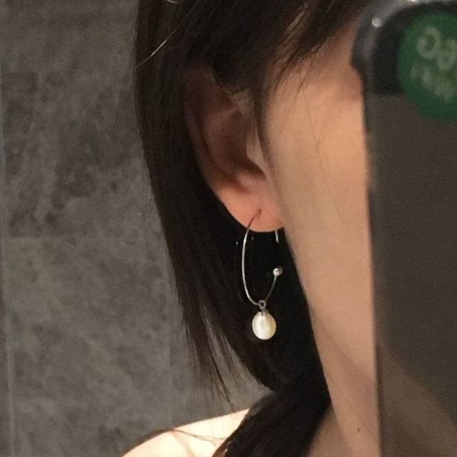 Earring Faux Pearl Drop Hoop Open FashionChic