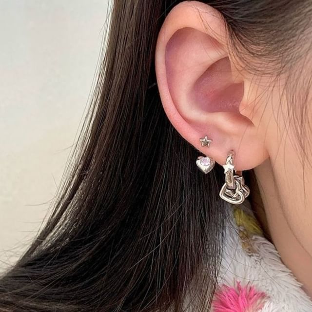 Star Asymmetrical Earring Rhinestone Heart FashionChic