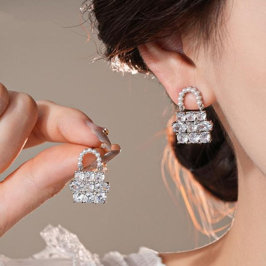 Faux Drop Rhinestone Handbag Pearl Earring FashionChic