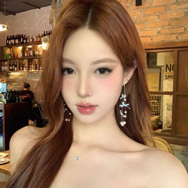 Fringed Earring Bow Pearl Drop Faux FashionChic