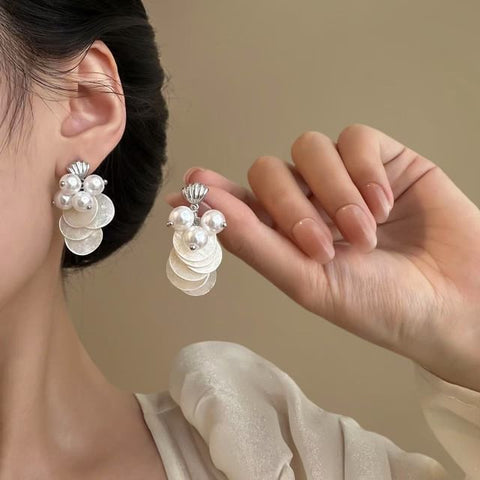 Fringed Pearl Shell Earring Faux Drop FashionChic