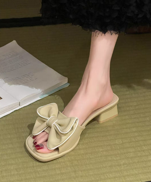 Bow Splicing Chunky Slide Peep Sandals Toe Yellow FashionChic