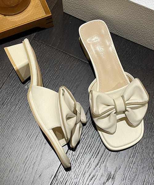 Bow Splicing Chunky Slide Peep Sandals Toe Yellow FashionChic