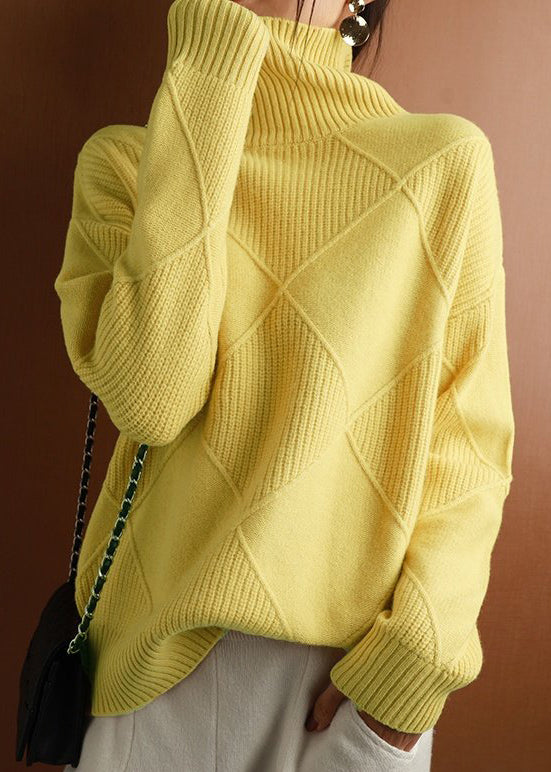 Yellow Cozy Solid Woolen Sweater Turtleneck Spring TF035