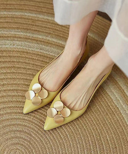 Yellow Fashion Sequined Splicing Kitten Heel Pointed Toe QK035 shoe-GGX241013