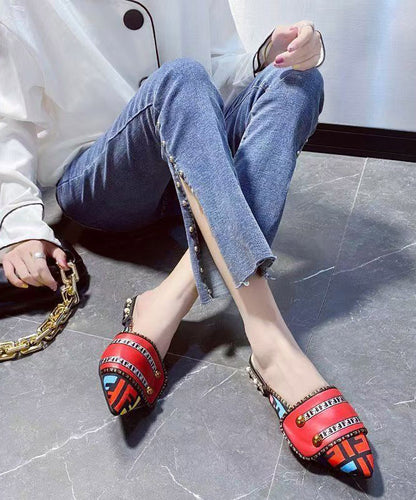 Sandals Toe Pointed Splicing Unique Slide Leather Yellow Faux FashionChic