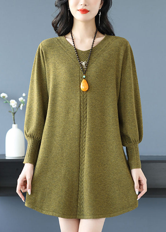 Yellow Green V Neck Cozy Cotton Knit Sweater TE031 ABC