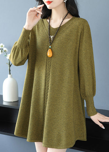 Yellow Green V Neck Cozy Cotton Knit Sweater TE031 ABC