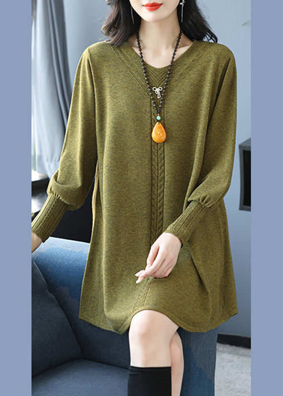 Yellow Green V Neck Cozy Cotton Knit Sweater TE031 ABC