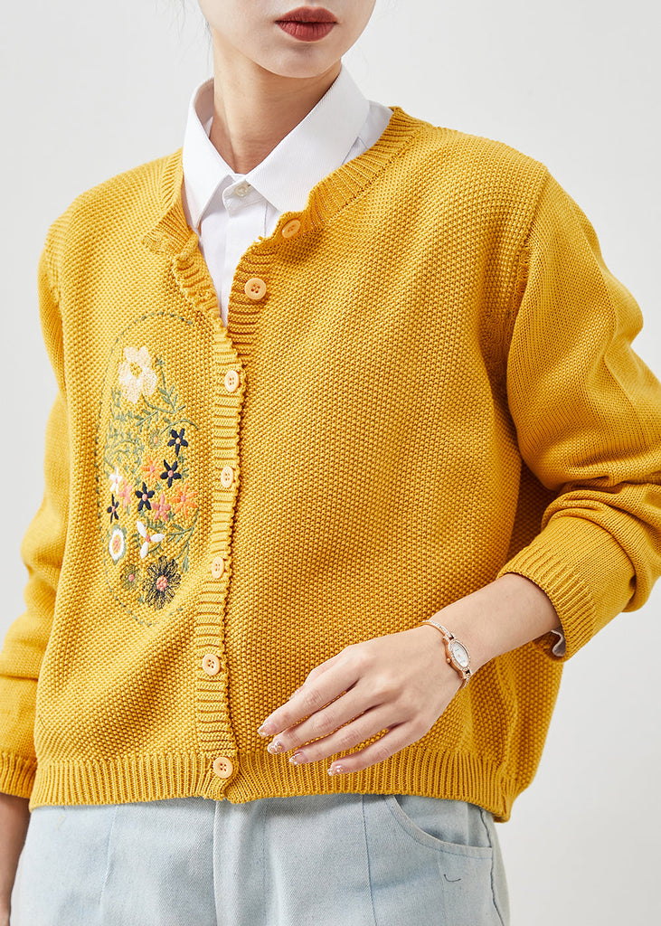 Yellow Knit Cardigans Embroidered Button Spring YU1042 Ada Fashion