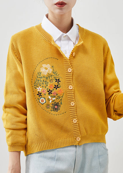 Yellow Knit Cardigans Embroidered Button Spring YU1042 Ada Fashion