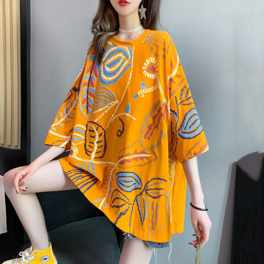 Yellow O-Neck Cozy T Shirt Summer VB1061 Ada Fashion