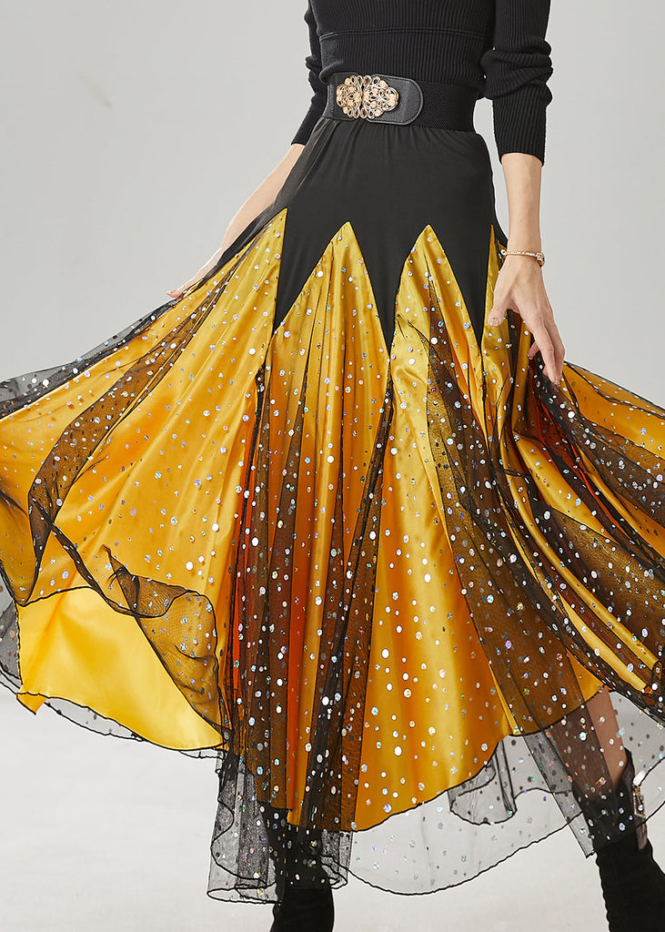 Yellow Patchwork Zircon Tulle Skirt Exra Large Hem Spring YU1023 Ada Fashion