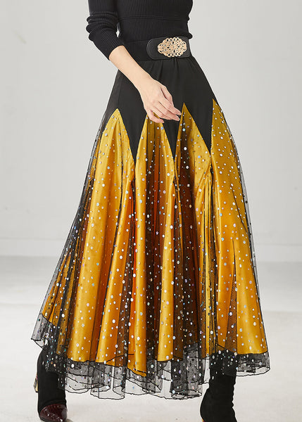 Yellow Patchwork Zircon Tulle Skirt Exra Large Hem Spring YU1023 Ada Fashion