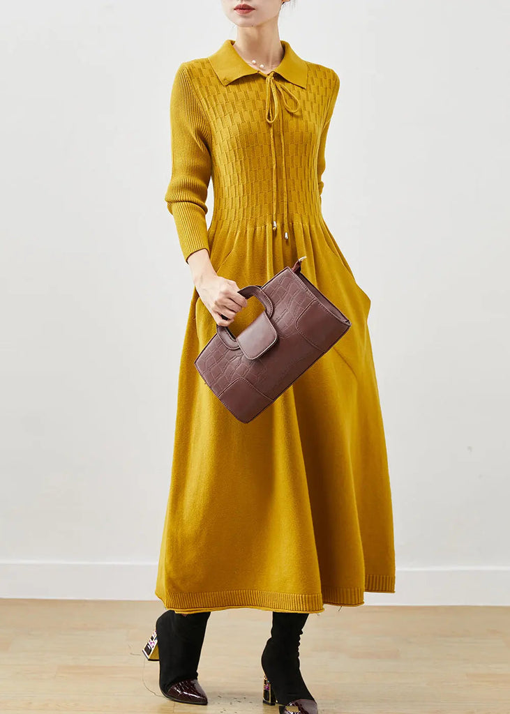 Yellow Silm Fit Knit Vacation Dresses Exra Large Hem Spring Ada Fashion