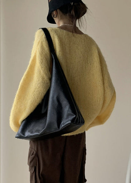 Yellow Solid Cotton Knit Pullover Sweater V Neck Winter WY020 OM-OL241106