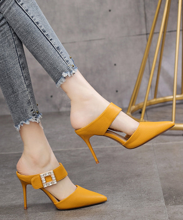 Yellow Stiletto Faux Leather Boutique Pointed Toe Slide Sandals RT1008 Ada Fashion