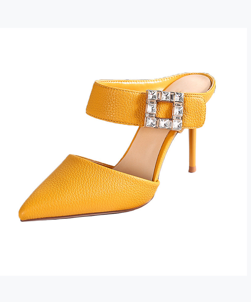 Yellow Stiletto Faux Leather Boutique Pointed Toe Slide Sandals RT1008 Ada Fashion