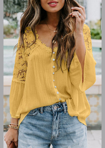T Neck Sleeve Yellow Shirts V Bracelet FashionChic