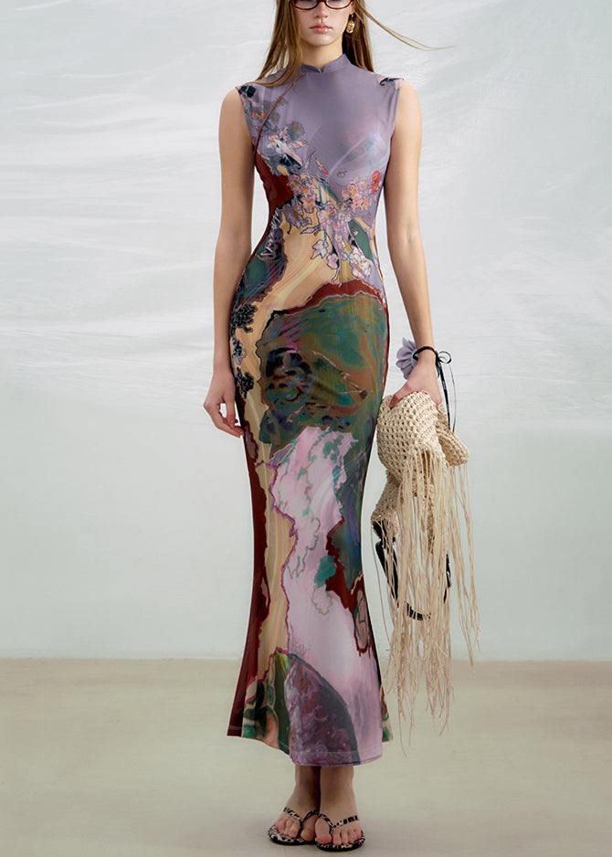 Sides Wear On Long Dress Both Purple Sleeveless Print FashionChic
