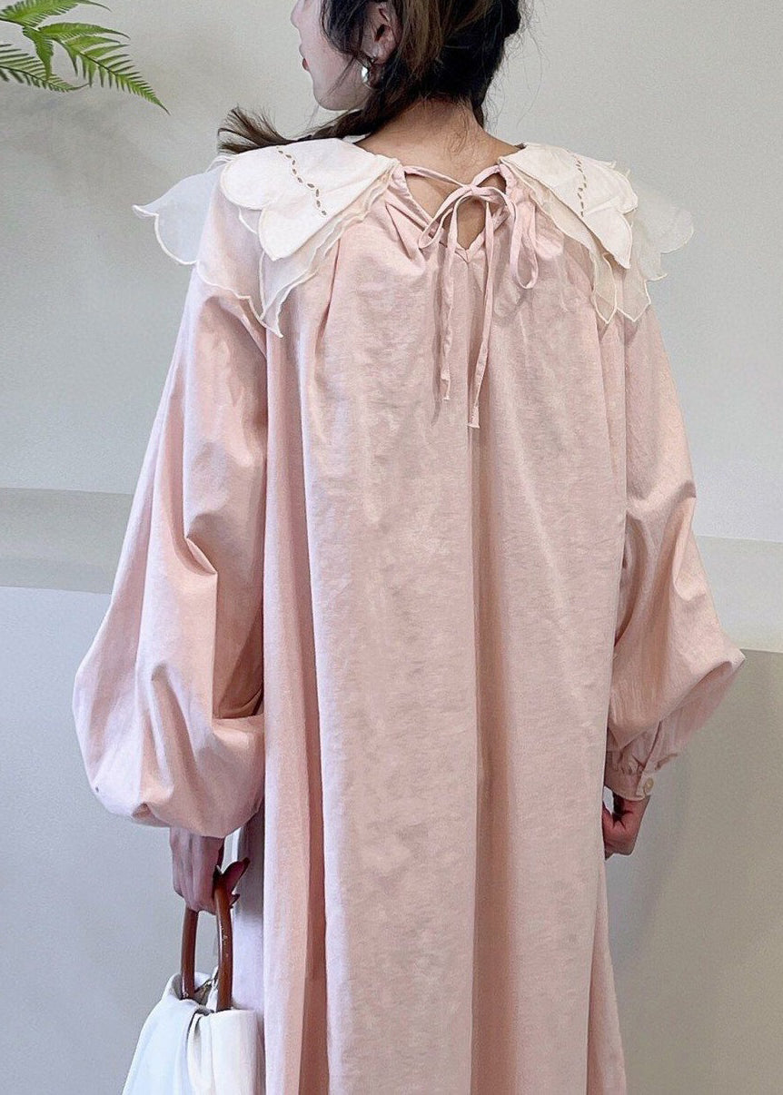 New Pink Peter Pan Collar Solid Cotton Dresses Spring NN032 shopify